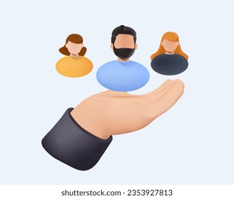 Human resources 3D icon. Business Concept illustrations. Searching for candidate, HR Human Resources find people to fill in job vacancy, recruitment or finding career opportunity concept