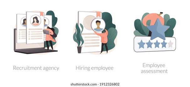 Human Resources Abstract Concept Vector Illustration Set. Recruitment Agency, Hiring Employee, Employee Assessment, Job Listing, Head Hunting, Performance Review, SWOT Analysis Abstract Metaphor.