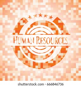 Human Resources abstract emblem, orange mosaic background Human Resources abstract emblem, orange mosaic background
