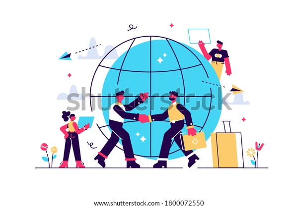 Human resources agency for migrants. Help\
hub. Expat work, effective migrant workers, expatriate programme,\
outside country employment concept. Bright vibrant violet vector\
isolated illustration