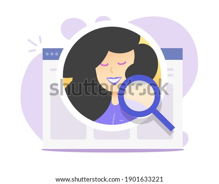 human resources analysis online concept, internet digital recruitment vector illustration, online web candidate search flat cartoon, person identification, inspection of profile via magnifying glass