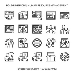 Human resources, bold line icons. The illustrations are a vector, editable stroke, 48x48 pixel perfect files. Crafted with precision and eye for quality.