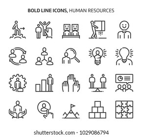 Human resources, bold line icons. The illustrations are a vector, editable stroke, 48x48 pixel perfect files. Crafted with precision and eye for quality.