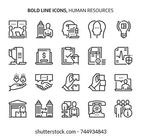 Human resources, bold line icons. The illustrations are a vector, editable stroke, 48x48 pixel perfect files. 