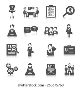 Human resources business staff search icon black set isolated vector illustration