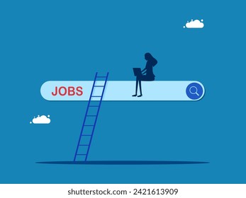 Human resources. Businesswoman searching for work on the search bar 