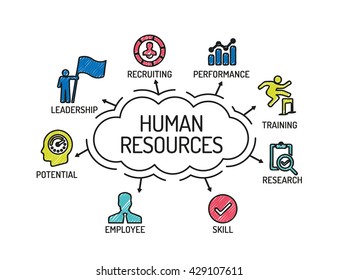 Human Resources. Chart with keywords and icons. Sketch