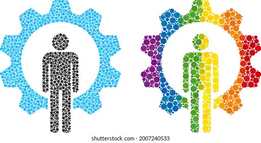 Human resources collage icon of round items in various sizes and rainbow colored color tinges. A dotted LGBT-colored human resources for lesbians, gays, bisexuals, and transgenders.