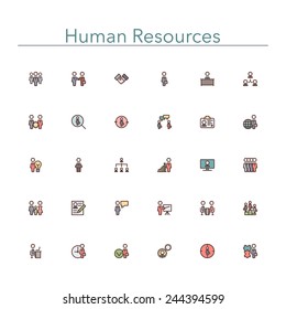 Human resources colored line icons set. Vector illustration.