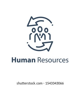 Concepto de recursos humanos, formación del personal de la empresa, sindicato, servicio empresarial, icono de la línea vectorial