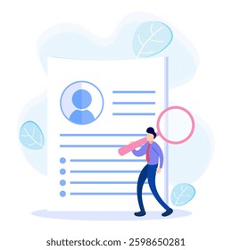 Human resources concept flat style vector illustration. People characters looking for jobs, business recruitment process, job search, interview, CV writing.