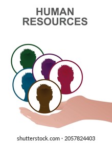 Human resources concept. Hand and profiles. vector