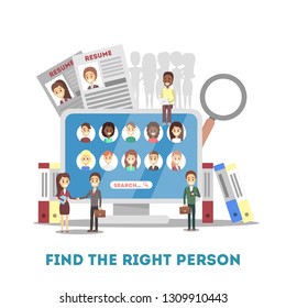 Human resources concept. Idea of recruitment and job management. Teamwork management. Set of colorful icons. Isolated flat vector illustration