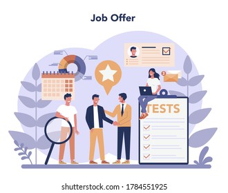 Human resources concept. Idea of recruitment and job management. Teamwork management. HR manager occupation. Flat vector illustration