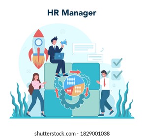 Human resources concept. Idea of recruitment and job management. Teamwork management. HR manager occupation. Flat vector illustration