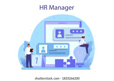 Human resources concept. Idea of recruitment and job management. Teamwork management. HR manager occupation. Flat vector illustration