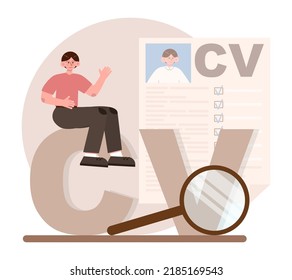 Human resources concept. Idea of recruitment and job management. Personnel planning and management. HR manager looking for a job candidate, checking a cv. Flat vector illustration