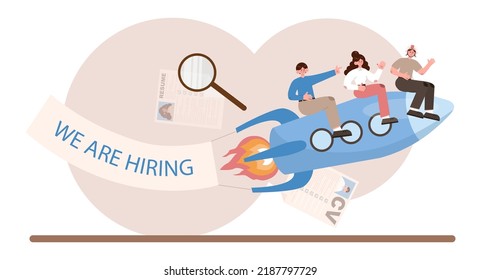 Concepto de recursos humanos. Idea de contratación y gestión de empleo. Planificación y gestión del personal. Gerente de Recursos Humanos buscando un candidato para un puesto de trabajo, revisando un cv. Ilustración vectorial plana
