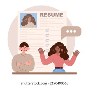 Human resources concept. Idea of recruitment and job management. Personnel planning and management. HR manager looking for a job candidate, checking a cv. Flat vector illustration