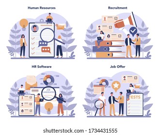 Konzept der Humanressourcen Idee der Einstellung und des Arbeitsmanagements. Teamwork-Management. Beruf des Personalchefs. Flachvektorbild