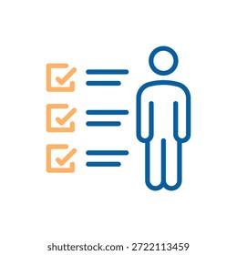 Human resources concept showing person profile icon with a checklist of completed items, representing evaluation and screening. Thin line icon editable stroke