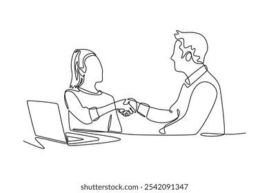 Human Resources concept. Single line draw design vector graphic illustration.