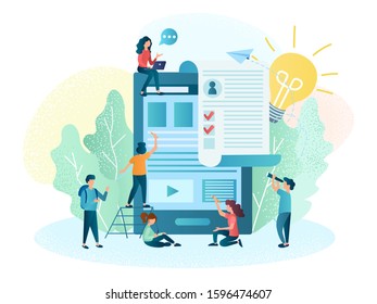 Human resources concept vector illustration, filling out questionnaires online, interviewing applicants for a vacant position, search for employees, study of questionnaires online, modern technologies