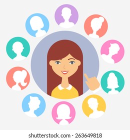 Human resources concepts female character, vector illustration 