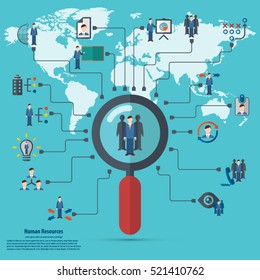 Human resources - conceptual background with human resource related icon set.