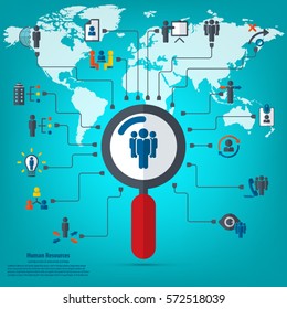 Human resources - conceptual background with human resource related icon set.