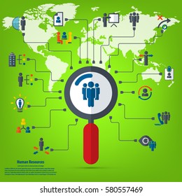 Human resources - conceptual background with human resource related icon set.