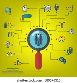 Human resources - conceptual background with human resource related icon set.