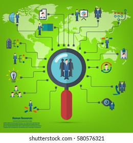 Human resources - conceptual background with human resource related icon set.