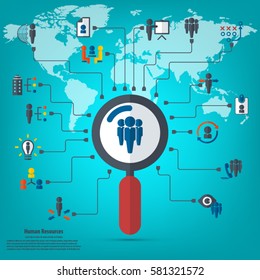 Human resources - conceptual background with human resource related icon set.