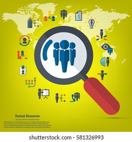 Human resources - conceptual background with human resource related icon set.