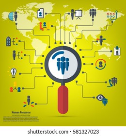 Human resources - conceptual background with human resource related icon set.