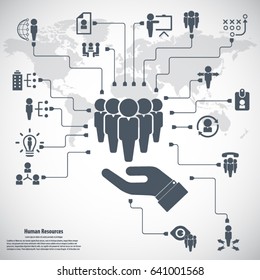 Human resources - conceptual background with human resource related icon set.