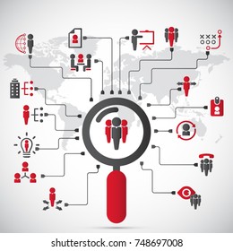 Human resources - conceptual background with human resource related icon set.