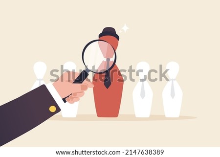 Human Resources Department.  Pick one person for team.

 Personnel team hands use a magnifying glass to find the best person to join the team.