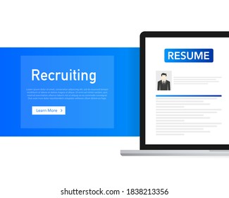 Human resources design. Applying for job at laptop. Recruiting.