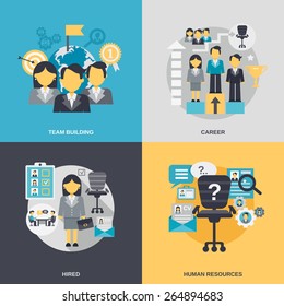 Human Resources Design Concept Set With Team Building Career Hired Person Flat Icons Isolated Vector Illustration