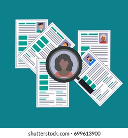 human resources document lupe man search employee business icon. Colorful design blue background. Vector illustration. Job market is always competitive