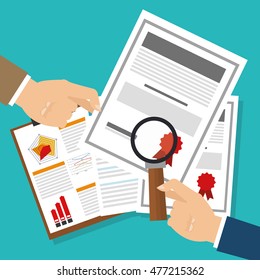 human resources document lupe search employee business icon. Colorful design blue background. Vector illustration