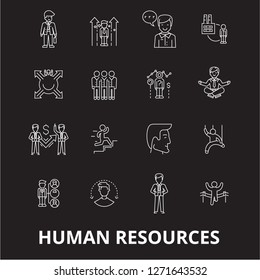Human resources editable line icons vector set on black background. Human resources white outline illustrations, signs, symbols