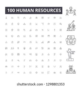 Human resources editable line icons, 100 vector set, collection. Human resources black outline illustrations, signs, symbols