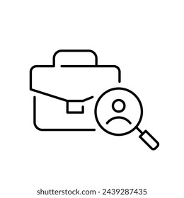 Human resources evaluating candidates for high-skilled manager position. Briefcase and magnifying glass. Vector icon