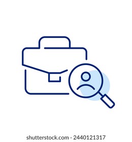 Human resources evaluating candidates for high-skilled manager position. Briefcase, magnifying glass and user icon