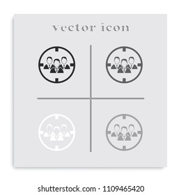 Human resources flat black and white vector illustration. Headhunter symbol icon. Men under crosshair.