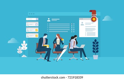 Human resources. Flat design business people concept for career, job search, employment, professional skill. Vector illustration concept for web banner, business presentation, advertising material.