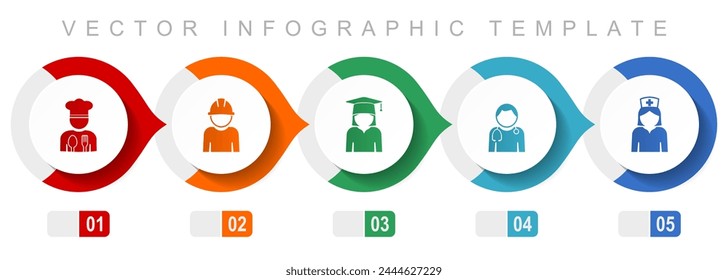 Human resources flat design infographic template, miscellaneous symbols such as chef, worker, student, doctor and nurse, vector icons collection